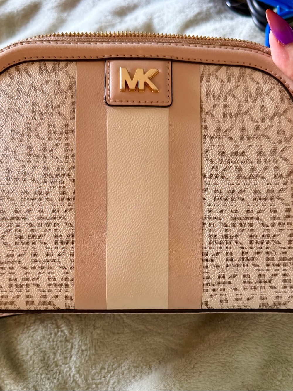 Michael Kors Mott Large Logo Stripe Dome Crossbody - Soft Pink MK